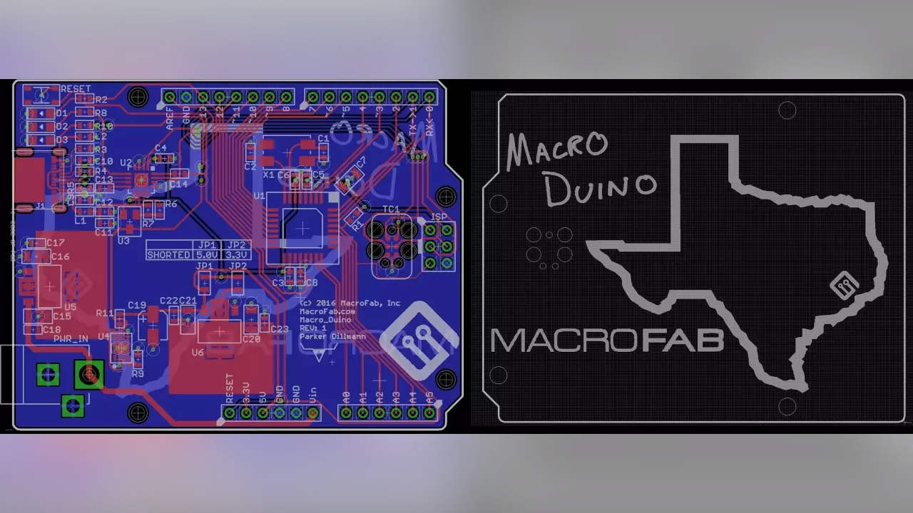 Figure 1: MacroDuino PCB Layout with awesome silkscreen. Figure 1: MacroDuino PCB Layout with awesome silkscreen.