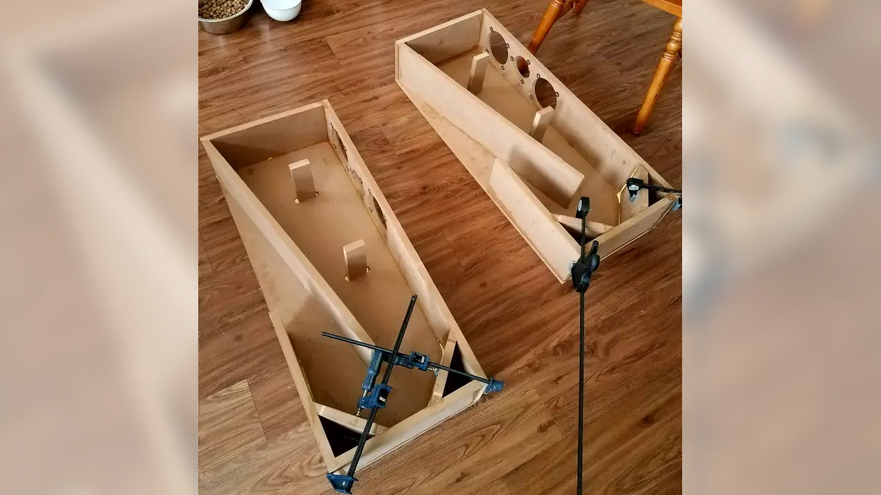 Figure 3: Stephen’s speaker kit under construction. Figure 3: Stephen’s speaker kit under construction.