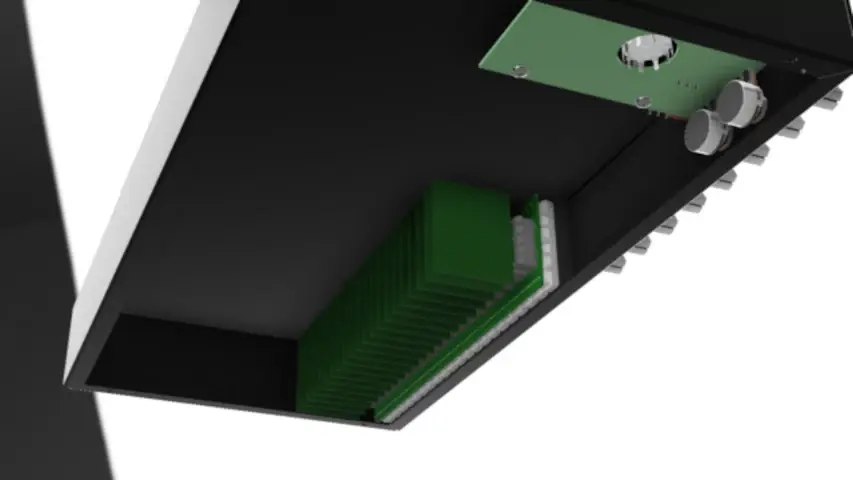 Underside of the amplifier. Not all the components are modeled yet. Underside of the amplifier. Not all the components are modeled yet.