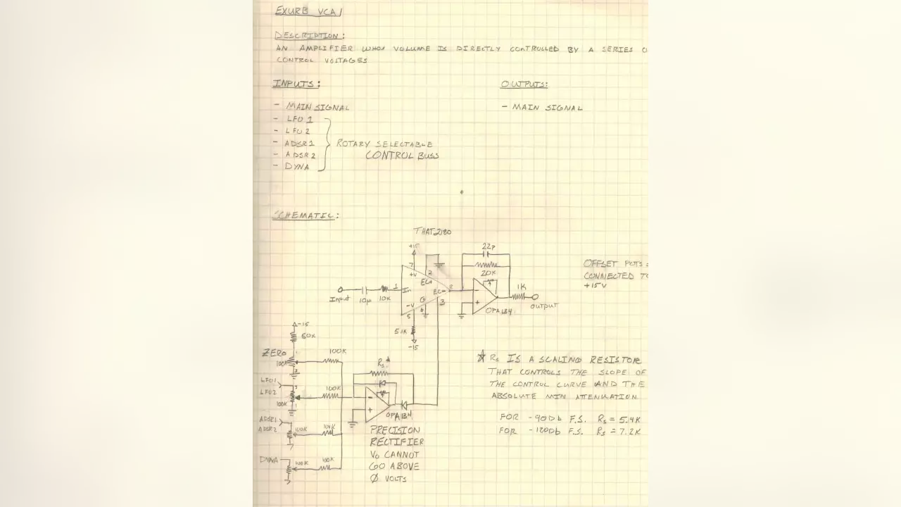 Figure 2: Stephen’s Voltage Controlled Amplifier using the THAT2180 chip. Figure 2: Stephen’s Voltage Controlled Amplifier using the THAT2180 chip.